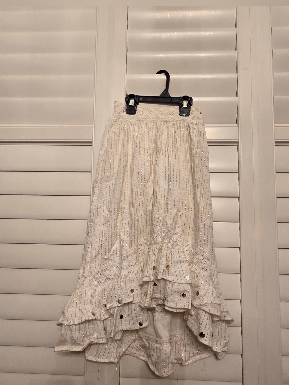 Justice Cream High-Low Tiered Ruffle Skirt with Metallic Thread Size 10